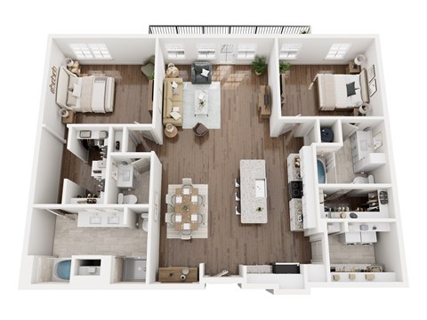 Floor plan for 2 beds, 2.5 baths, 1743 sqft