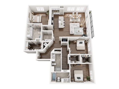 Floor plan for 3 beds, 3 baths, 1999 sqft