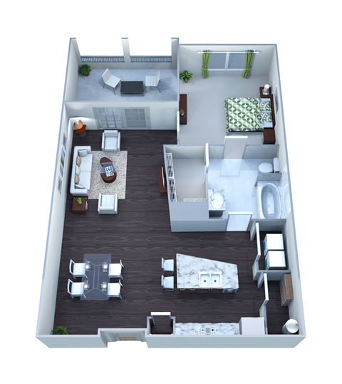 Floor plan for 1 bed, 1 bath, 866 sqft