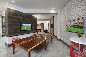 Social hub equipped with wi-fi, imacs, powered individual and communal work spaces, tv’s, billiards, ping pong, shuffleboard, foosball, darts, arcade game, and more.
