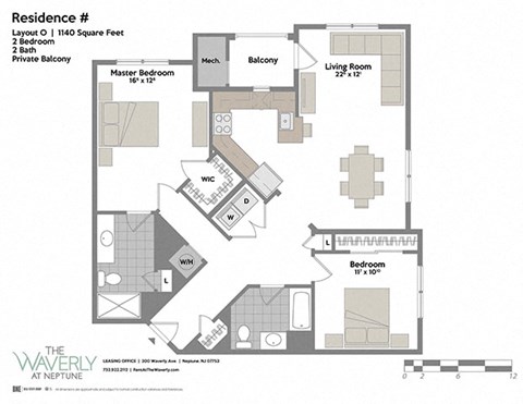 Floor plan for 2 beds, 2 baths, 1141 sqft