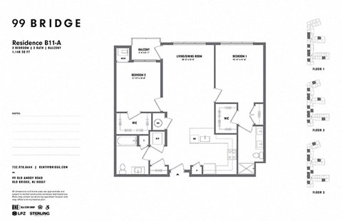 Floor plan for 2 beds, 2 baths, 1148 sqft