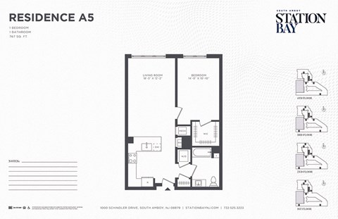 Floor plan for 1 bed, 1 bath, 767 sqft