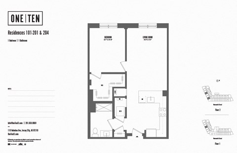 Floor plan for 1 bed, 1 bath, 807 sqft