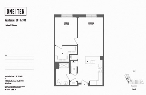 Floor plan for 1 bed, 1 bath, 811 sqft