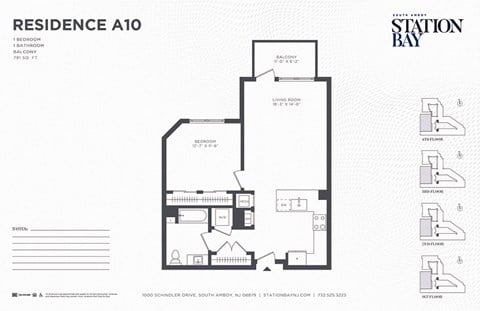 Floor plan for 1 bed, 1 bath, 791 sqft