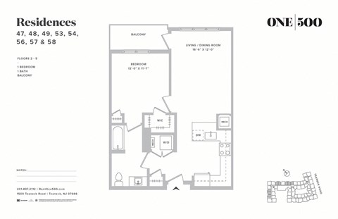 Floor plan for 1 bed, 1 bath, 719 sqft