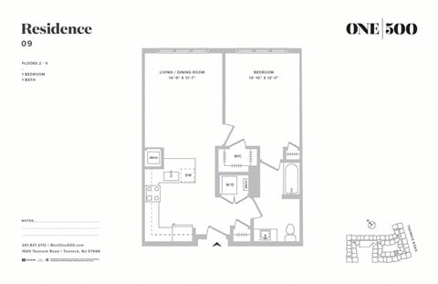 Floor plan for 1 bed, 1 bath, 731 sqft
