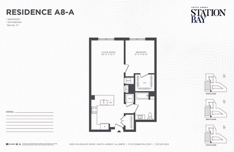 Floor plan for 1 bed, 1 bath, 789 sqft