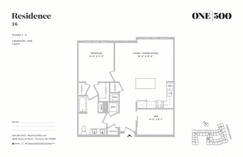 Floor plan for 1 bed, 1 bath, 926 sqft
