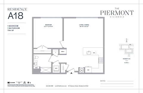 Floor plan for 1 bed, 1 bath, 794 sqft