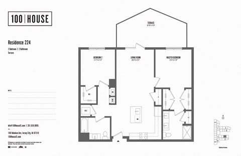 Floor plan for 2 beds, 2 baths, 1090 sqft