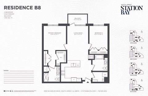 Floor plan for 2 beds, 2 baths, 1155 sqft