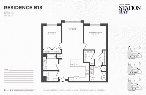Floor plan for 2 beds, 2 baths, 1180 sqft