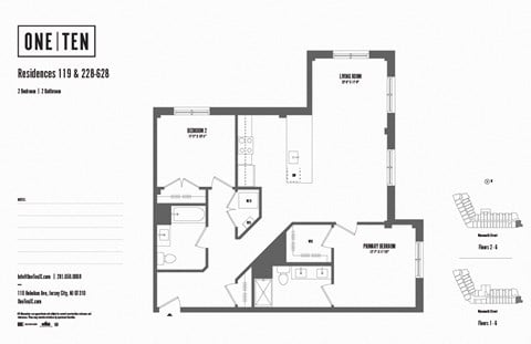 Floor plan for 2 beds, 2 baths, 1103 sqft