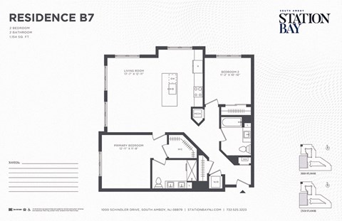 Floor plan for 2 beds, 2 baths, 1154 sqft