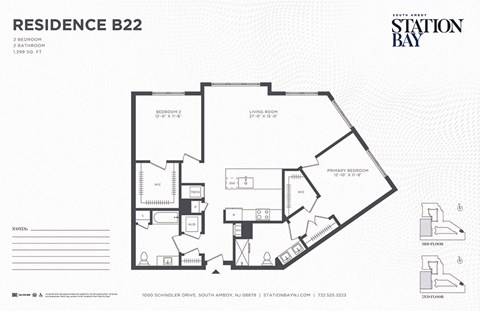 Floor plan for 2 beds, 2 baths, 1299 sqft