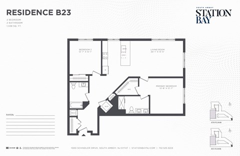 Floor plan for 2 beds, 2 baths, 1338 sqft