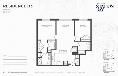 Floor plan for 2 beds, 2 baths, 1111 sqft