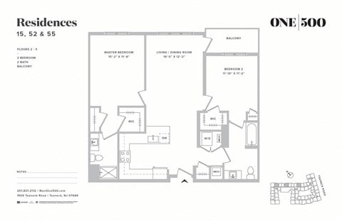Floor plan for 2 beds, 2 baths, 1100 sqft