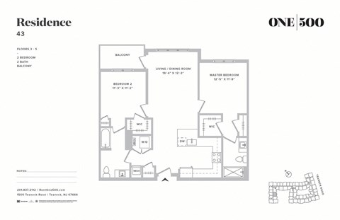 Floor plan for 2 beds, 2 baths, 1059 sqft