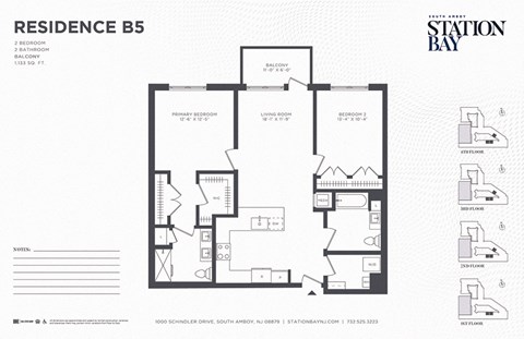 Floor plan for 2 beds, 2 baths, 1133 sqft
