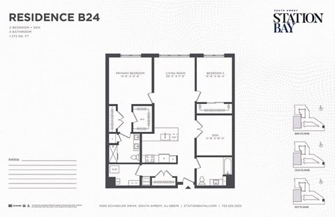 Floor plan for 2 beds, 2 baths, 1373 sqft