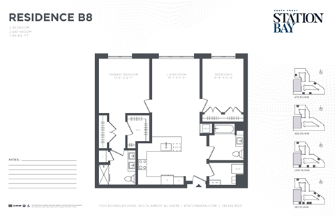 Floor plan for 2 beds, 2 baths, 1155 sqft