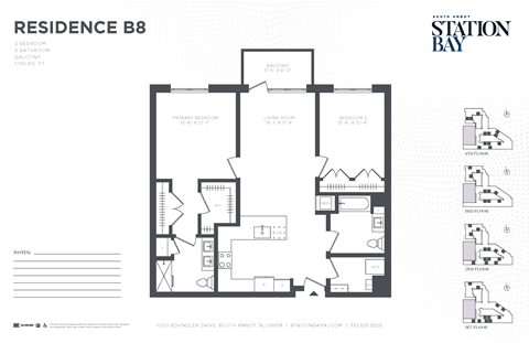Floor plan for 2 beds, 2 baths, 1155 sqft