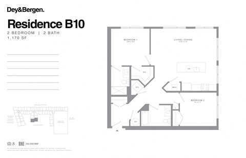 Floor plan for 2 beds, 2 baths, 1170 sqft