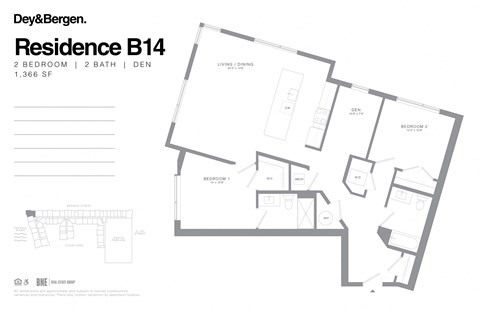 Floor plan for 2 beds, 2 baths, 1366 sqft