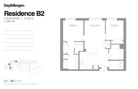 Floor plan for 2 beds, 2 baths, 1080 sqft