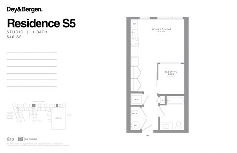 Floor plan for studio, 1 bath, 546 sqft