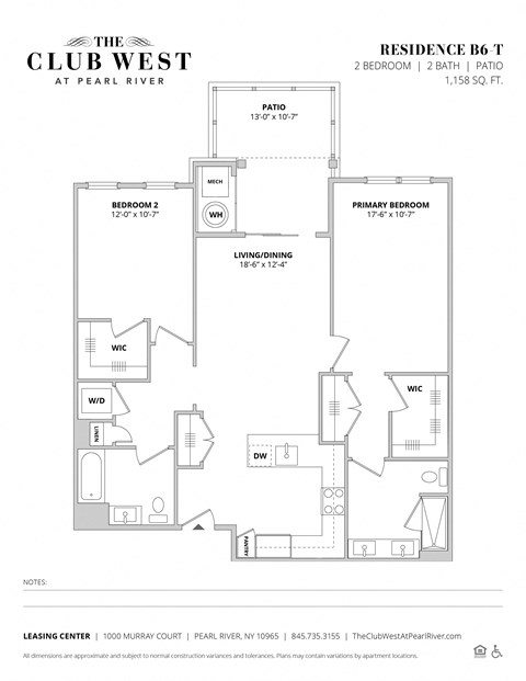 Floor plan for 2 beds, 2 baths, 1158 sqft