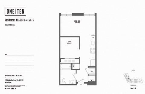 Floor plan for studio, 1 bath, 589 sqft