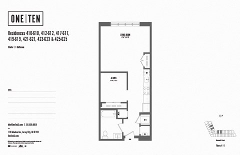Floor plan for studio, 1 bath, 689 sqft