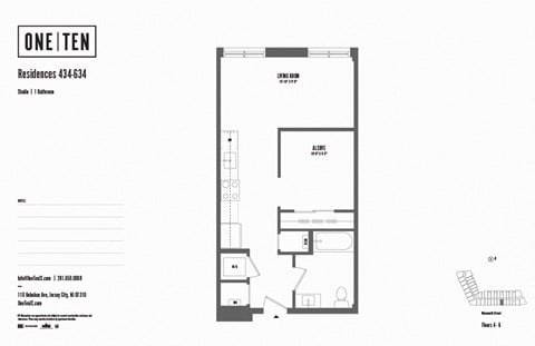 Floor plan for studio, 1 bath, 576 sqft
