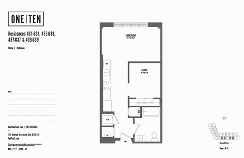 Floor plan for studio, 1 bath, 589 sqft
