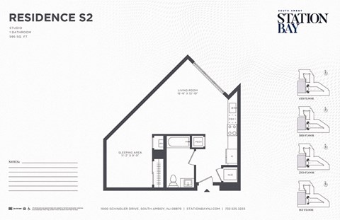 Floor plan for studio, 1 bath, 595 sqft