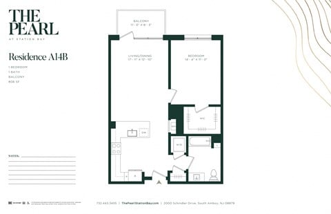 Floor plan for 1 bed, 1 bath, 806 sqft