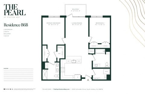 Floor plan for 2 beds, 2 baths, 1125 sqft