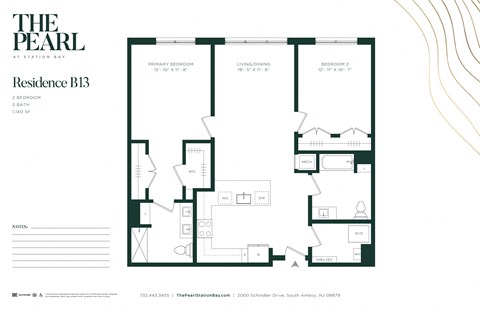 Floor plan for 2 beds, 2 baths, 1140 sqft