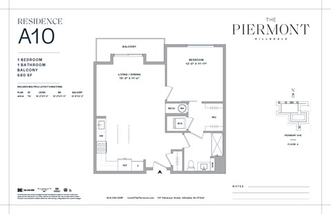 Floor plan for 1 bed, 1 bath, 712 sqft