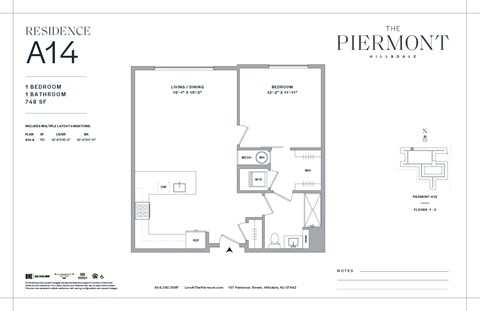 Floor plan for 1 bed, 1 bath, 757 sqft