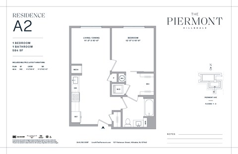 Floor plan for 1 bed, 1 bath, 592 sqft