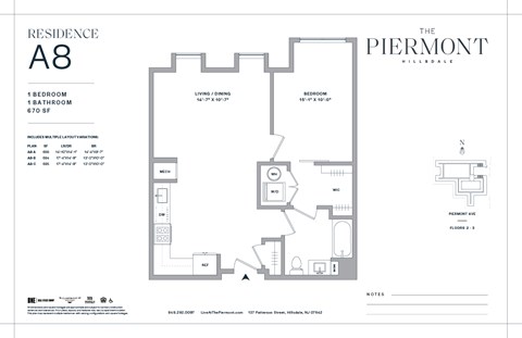 Floor plan for 1 bed, 1 bath, 676 sqft