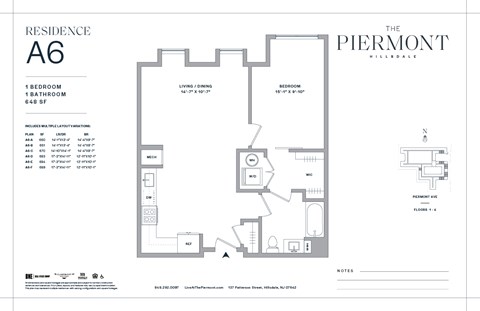Floor plan for 1 bed, 1 bath, 683 sqft