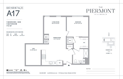 Floor plan for 1 bed, 1 bath, 797 sqft