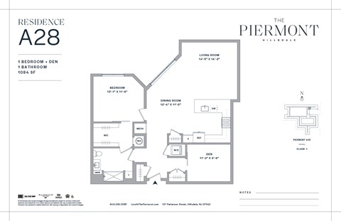 Floor plan for 1 bed, 1 bath, 1233 sqft