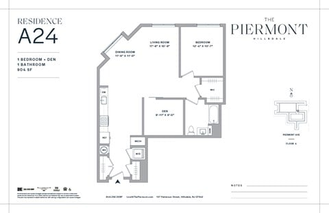 Floor plan for 1 bed, 1 bath, 904 sqft